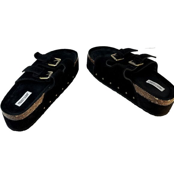 Project Cloud Black Suede Y2K Chunky Platform Buckle Sandals 90s Women's Size 11 - Picture 4 of 12